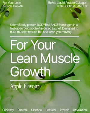 BeMe Liquid Protein Collagen with BODYBALANCE on green apple background
