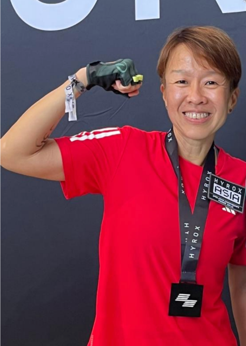 Dr. Gan a red shirt at Hyrox