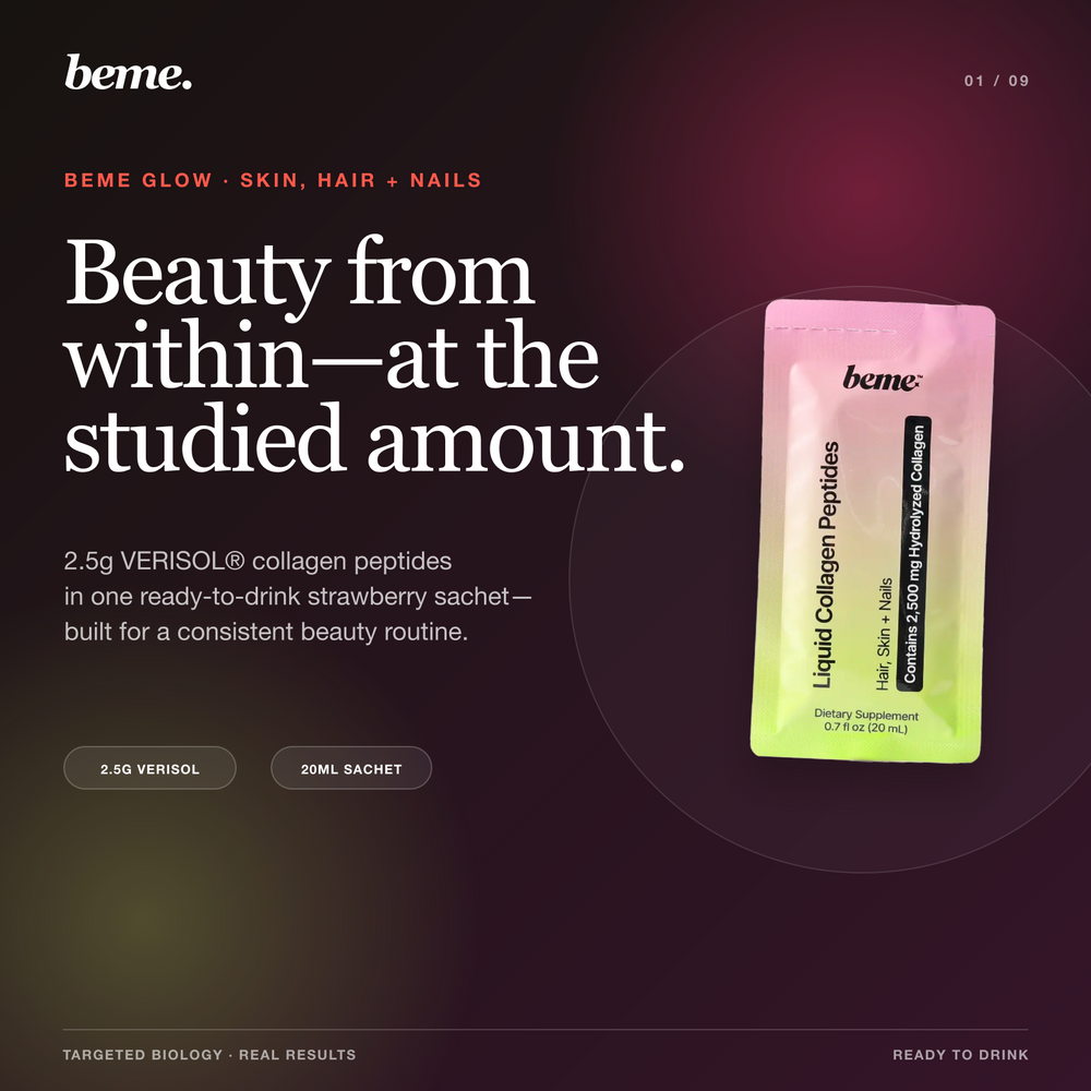 BeMe GLOW VERISOL collagen sachet for a consistent hair, skin and nail routine