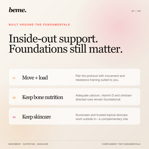 Longevity Protocol foundations: movement, bone nutrition, sunscreen and skincare
