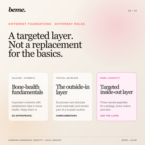 Longevity Protocol comparison with calcium, vitamin D and topical skincare
