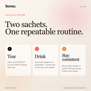 Mobility Protocol two-sachet daily routine: tear, drink and stay consistent