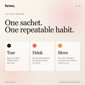 How to use BeMe MOVE: tear, drink and move consistently