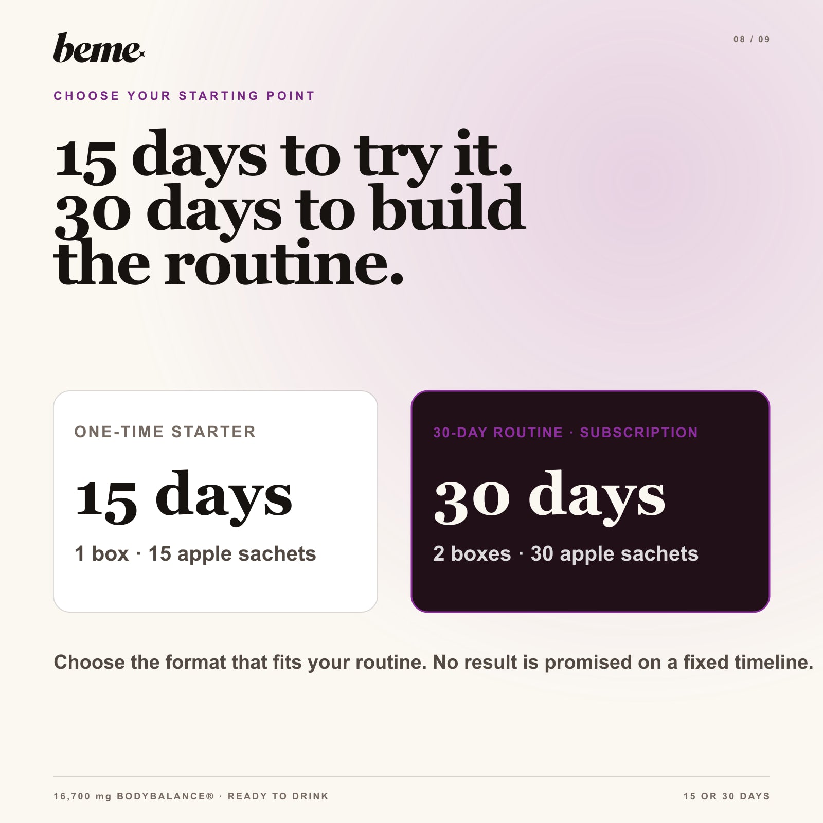 BeMe BUILD 15-day and 30-day options